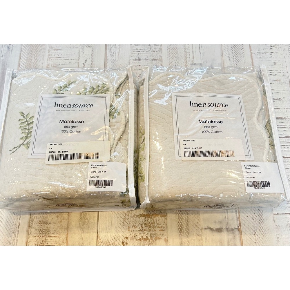 Linensource Matelasse Euro Sham Natural Fern Embroidered 100% Cotton Set of